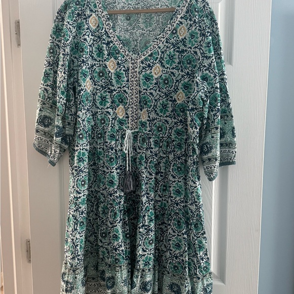 Soft Surroundings Teal and White Patterned Midi Dress - Picture 2 of 5